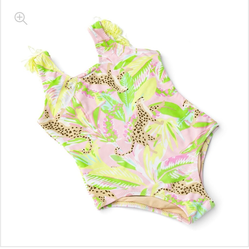 Shade Critters Palm Beach Leopard Girls Fringe Back One Piece Swimsuit